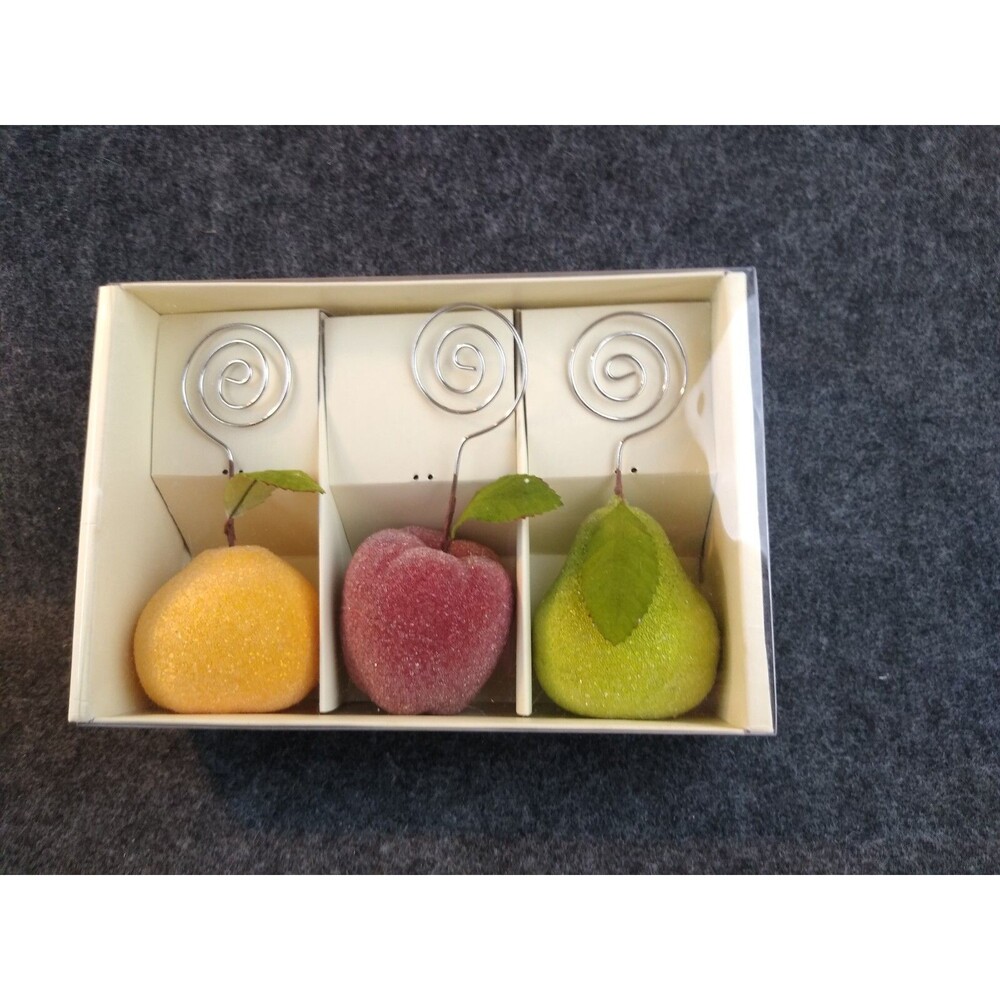 Pier 1 Imports Sugered Fruit Photo Holders Set of 3 Apple Pear Peach